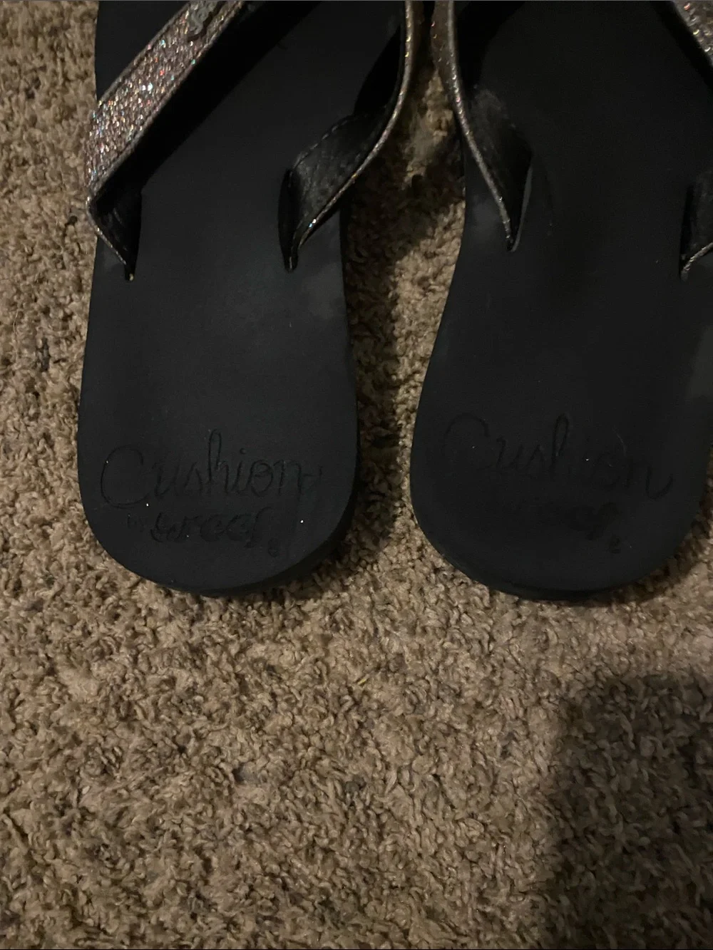 Reef Black Sandals with Glittery Rose-Gold Straps